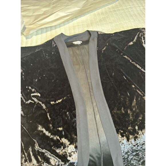 Shimera Sweaters - Shimera Velour Kimono Cardigan Black Open Front Chiffon Trim 3/4 Sleeve Sz Large